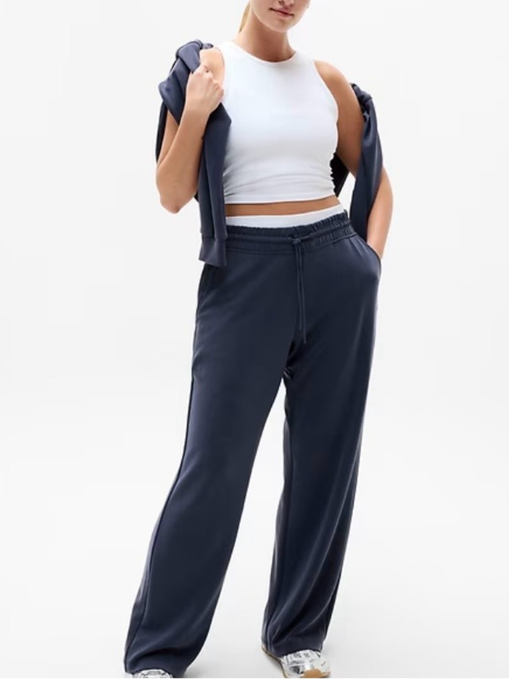 Athleta Seasoft straight pant in dark navy blue